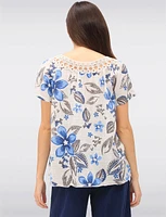 Floral Crochet Round Neck Tie Detail Short Sleeve Blouse by Froccella