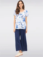 Floral Crochet Round Neck Tie Detail Short Sleeve Blouse by Froccella