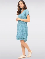 Slim Fit Two-Tiered Short Sleeve Floral Print V-neck Crinkled Dress By Froccella