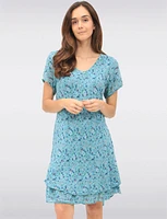 Slim Fit Two-Tiered Short Sleeve Floral Print V-neck Crinkled Dress By Froccella