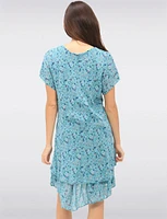 Slim Fit Two-Tiered Short Sleeve Floral Print V-neck Crinkled Dress By Froccella