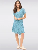 Slim Fit Two-Tiered Short Sleeve Floral Print V-neck Crinkled Dress By Froccella