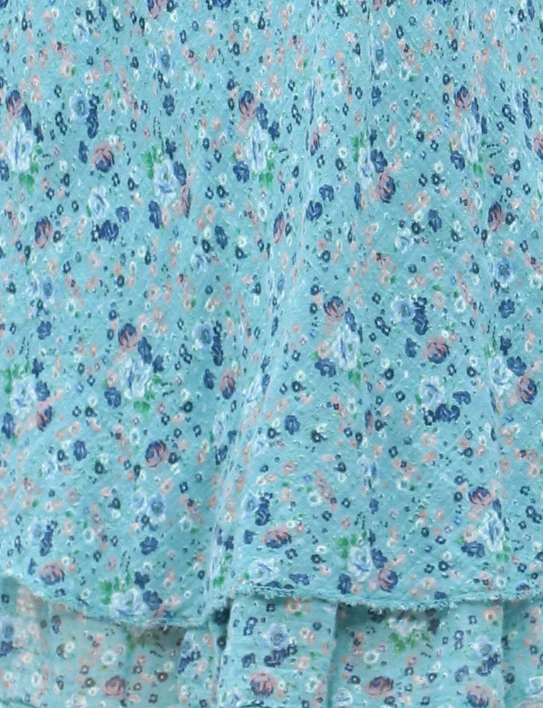 Slim Fit Two-Tiered Short Sleeve Floral Print V-neck Crinkled Dress By Froccella