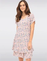Slim Fit Two-Tiered Short Sleeve Floral Print V-neck Crinkled Dress By Froccella