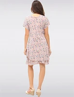 Slim Fit Two-Tiered Short Sleeve Floral Print V-neck Crinkled Dress By Froccella