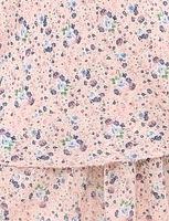 Slim Fit Two-Tiered Short Sleeve Floral Print V-neck Crinkled Dress By Froccella