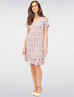 Slim Fit Two-Tiered Short Sleeve Floral Print V-neck Crinkled Dress By Froccella