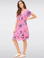 Two-Tiered Short Sleeve Elegant Floral Print V-neck Crinkled Dress By Froccella