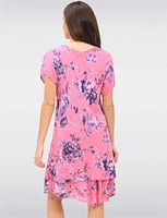 Two-Tiered Short Sleeve Elegant Floral Print V-neck Crinkled Dress By Froccella