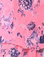 Two-Tiered Short Sleeve Elegant Floral Print V-neck Crinkled Dress By Froccella