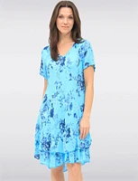 Two-Tiered Short Sleeve Elegant Floral Print V-neck Crinkled Dress By Froccella