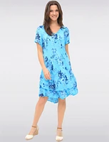 Two-Tiered Short Sleeve Elegant Floral Print V-neck Crinkled Dress By Froccella