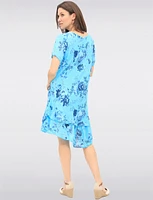 Two-Tiered Short Sleeve Elegant Floral Print V-neck Crinkled Dress By Froccella