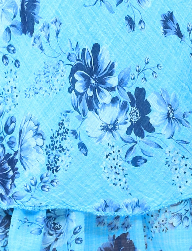 Two-Tiered Short Sleeve Elegant Floral Print V-neck Crinkled Dress By Froccella