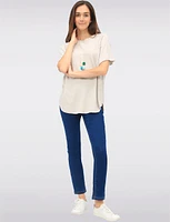 Soft Short Sleeves Round Neck Knit Top with Rounded Hem & Necklace by Froccella