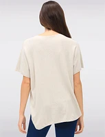 Soft Short Sleeves Round Neck Knit Top with Rounded Hem & Necklace by Froccella