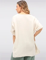 Loose Fit Textured Cotton Short Sleeve Tunic with Front Pockets by Froccella