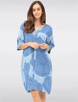 Swirl Print Front Button Detail 3/4 Sleeves & Split Neckline Dress by Froccella