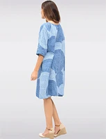Swirl Print Front Button Detail 3/4 Sleeves & Split Neckline Dress by Froccella