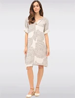 Swirl Print Front Button Detail 3/4 Sleeves & Split Neckline Dress by Froccella