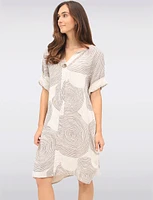 Swirl Print Front Button Detail 3/4 Sleeves & Split Neckline Dress by Froccella
