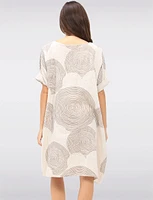 Swirl Print Front Button Detail 3/4 Sleeves & Split Neckline Dress by Froccella