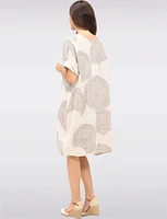 Swirl Print Front Button Detail 3/4 Sleeves & Split Neckline Dress by Froccella