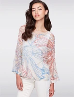 Loose Fit Tropical Print Drop Shoulder V-Neck Crochet Top by Charlie B