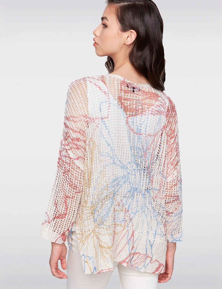 Loose Fit Tropical Print Drop Shoulder V-Neck Crochet Top by Charlie B