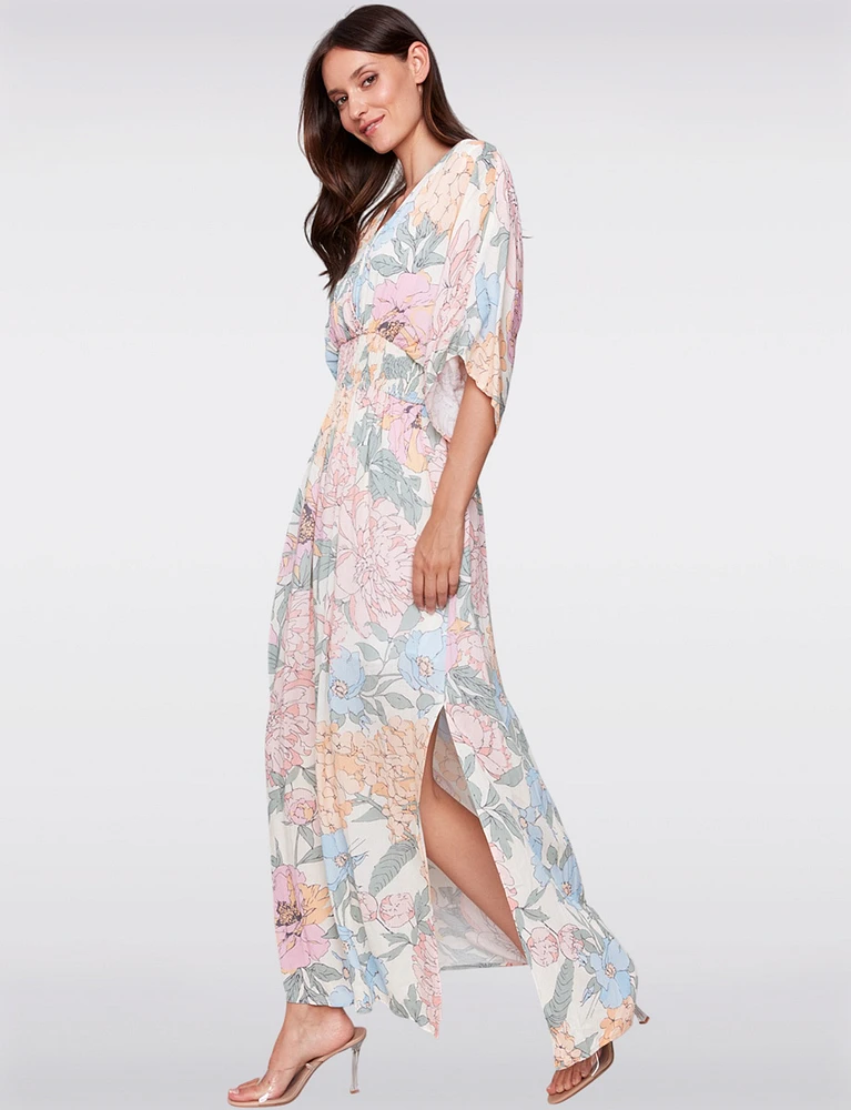 Dolman Sleeve Maxi Dress with Smocked Elastic Waist & Side Slits by CharlieB
