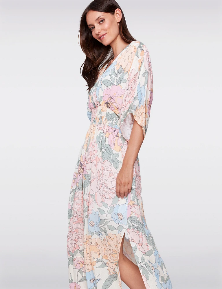 Dolman Sleeve Maxi Dress with Smocked Elastic Waist & Side Slits by CharlieB