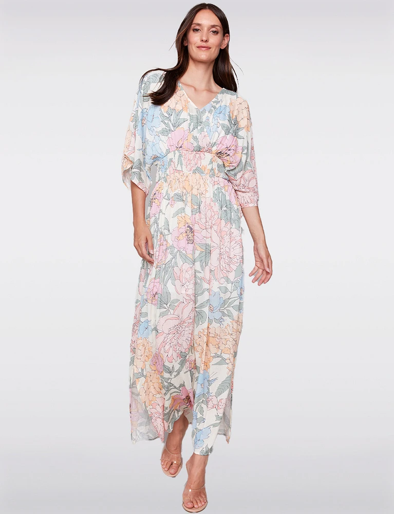 Dolman Sleeve Maxi Dress with Smocked Elastic Waist & Side Slits by CharlieB