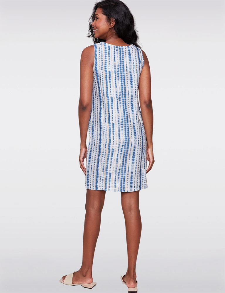 Chic Linen Blend Sleeveless Dress with Striped Tie-Dye & Front Slit by Charlie B