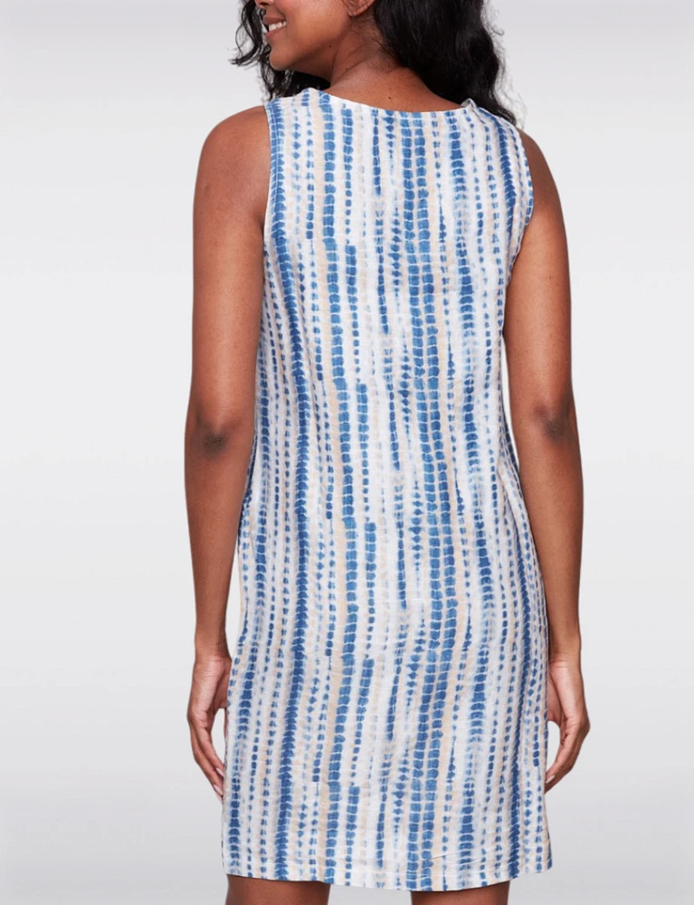 Chic Linen Blend Sleeveless Dress with Striped Tie-Dye & Front Slit by Charlie B