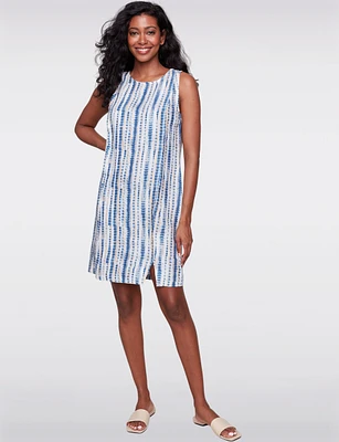 Chic Linen Blend Sleeveless Dress with Striped Tie-Dye & Front Slit by Charlie B