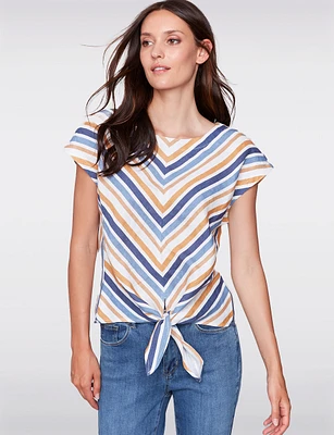 Chevron Stripe Tie-Front Top with Round Neckline & Cap Sleeves by Charlie B
