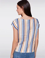 Chevron Stripe Tie-Front Top with Round Neckline & Cap Sleeves by Charlie B