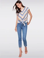 Chevron Stripe Tie-Front Top with Round Neckline & Cap Sleeves by Charlie B