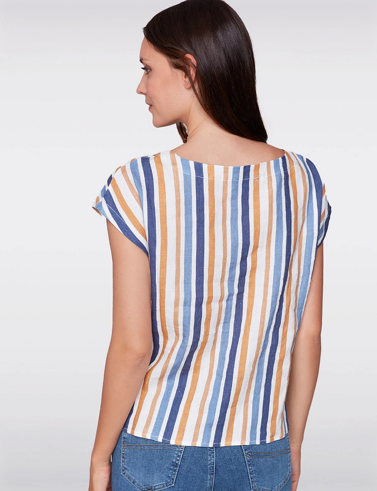 Chevron Stripe Tie-Front Top with Round Neckline & Cap Sleeves by Charlie B