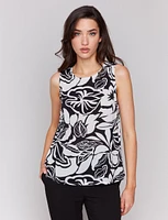 Black & White Abstract Print Sleeveless Top with Back Keyhole by Charlie B