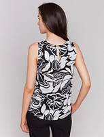 Black & White Abstract Print Sleeveless Top with Back Keyhole by Charlie B