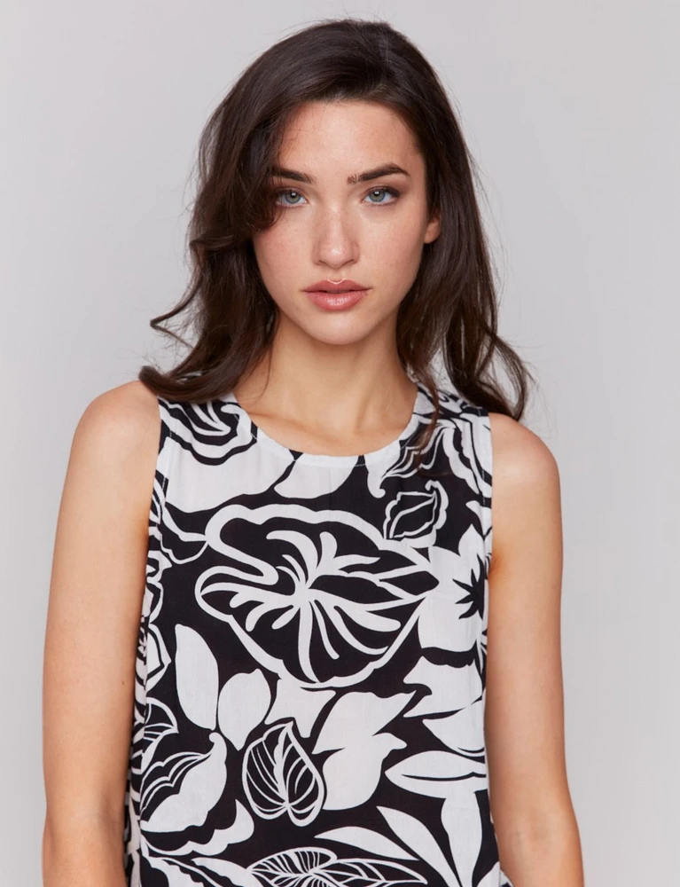 Black & White Abstract Print Sleeveless Top with Back Keyhole by Charlie B