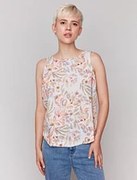Soft Elegant Floral Design Sleeveless High-Low Cut Straight Fit Top by Charlie B