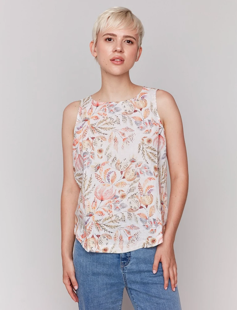 Soft Elegant Floral Design Sleeveless High-Low Cut Straight Fit Top by Charlie B