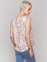 Soft Elegant Floral Design Sleeveless High-Low Cut Straight Fit Top by Charlie B