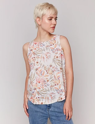 Soft Elegant Floral Design Sleeveless High-Low Cut Straight Fit Top by Charlie B