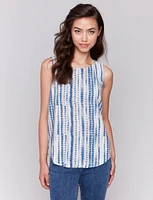 High Low Striped Tie-Dye Linen Blend Sleeveless Rounded Hem Top by Charlie B