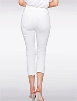 Cropped White Asymmetrical Hem Straight-Cut Mid-Rise Twill Pants by Charlie B