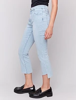 Elegant Light Wash Asymmetrical Hemline Stretchy Cropped Jeans by Charlie B.