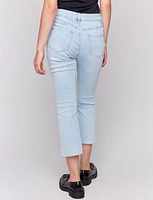 Elegant Light Wash Asymmetrical Hemline Stretchy Cropped Jeans by Charlie B.